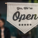 Small business with an open sign on the window